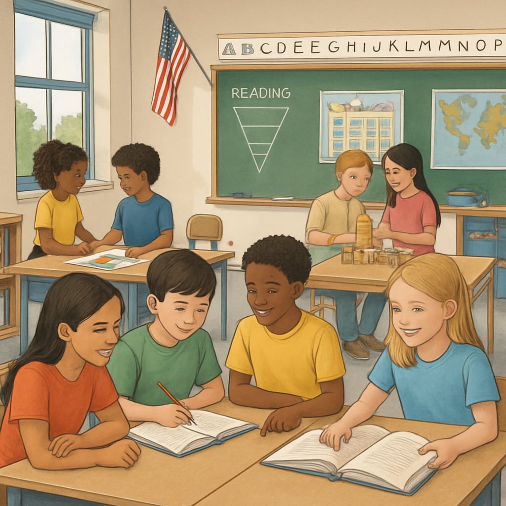 Diverse students in a U.S. classroom, showcasing inclusivity and collaboration.