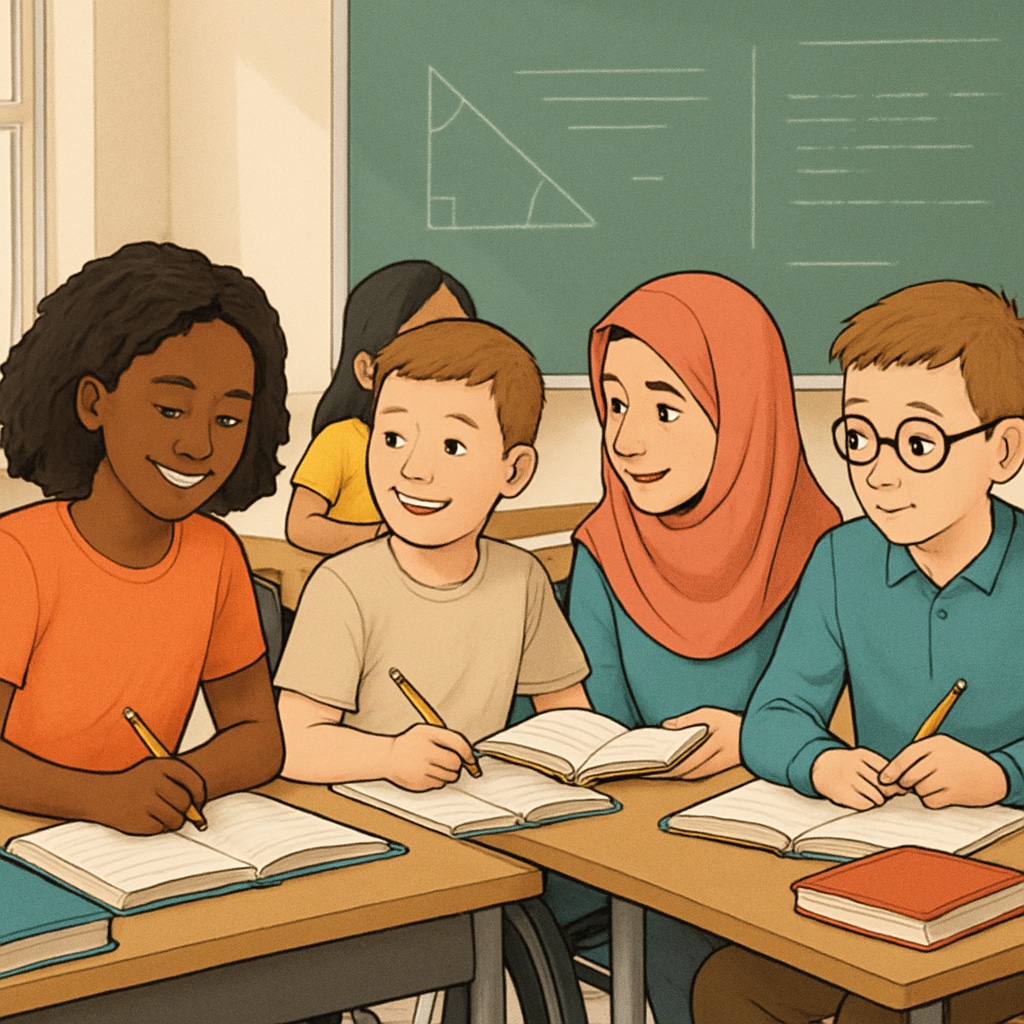 A diverse group of students in a classroom setting, symbolizing inclusivity in education and the importance of secular environments. Students in a classroom promoting inclusivity in education.
