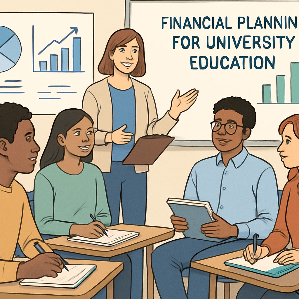 A diverse group of students attending a workshop on financial planning for university education. Students learning about budgeting and affordable university choices for AS-level admissions.