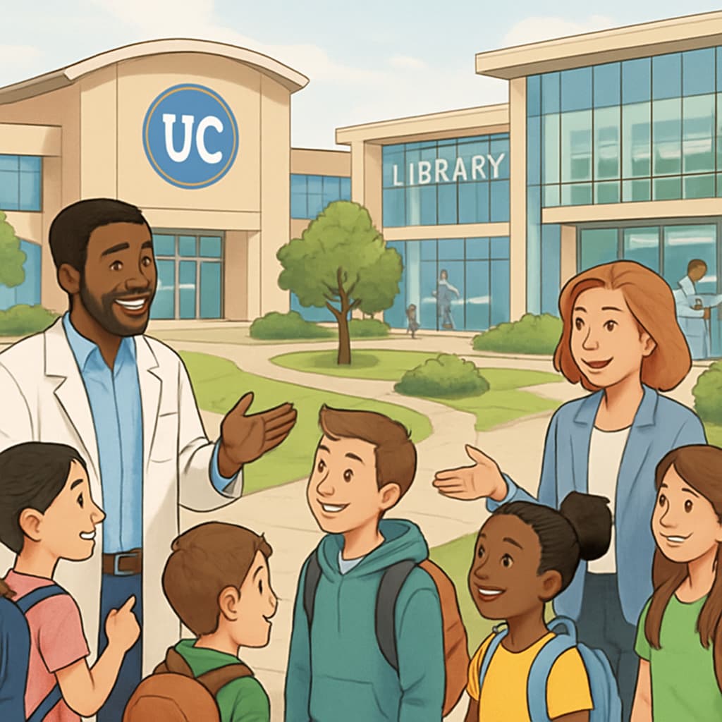 K12 students exploring a University of California campus as part of an educational partnership.