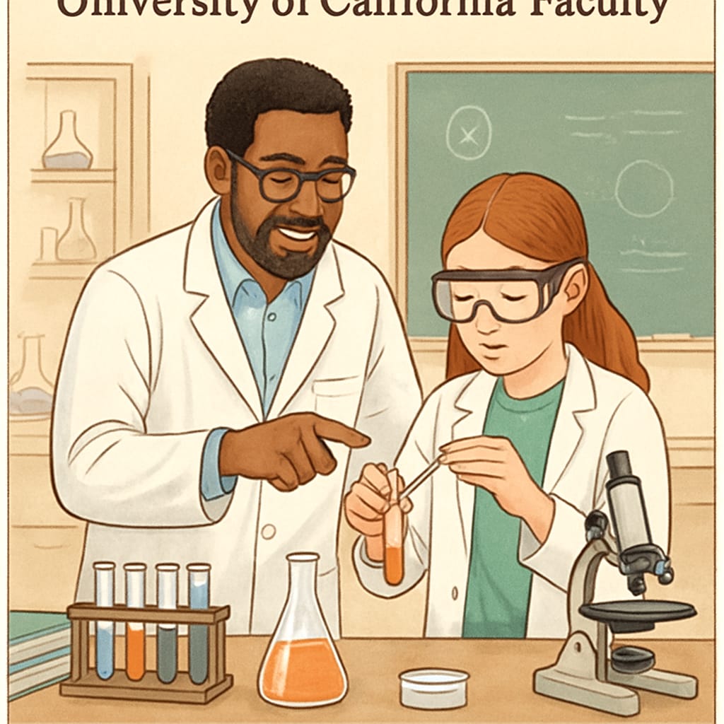 University of California faculty mentoring a K12 student in a hands-on learning environment.