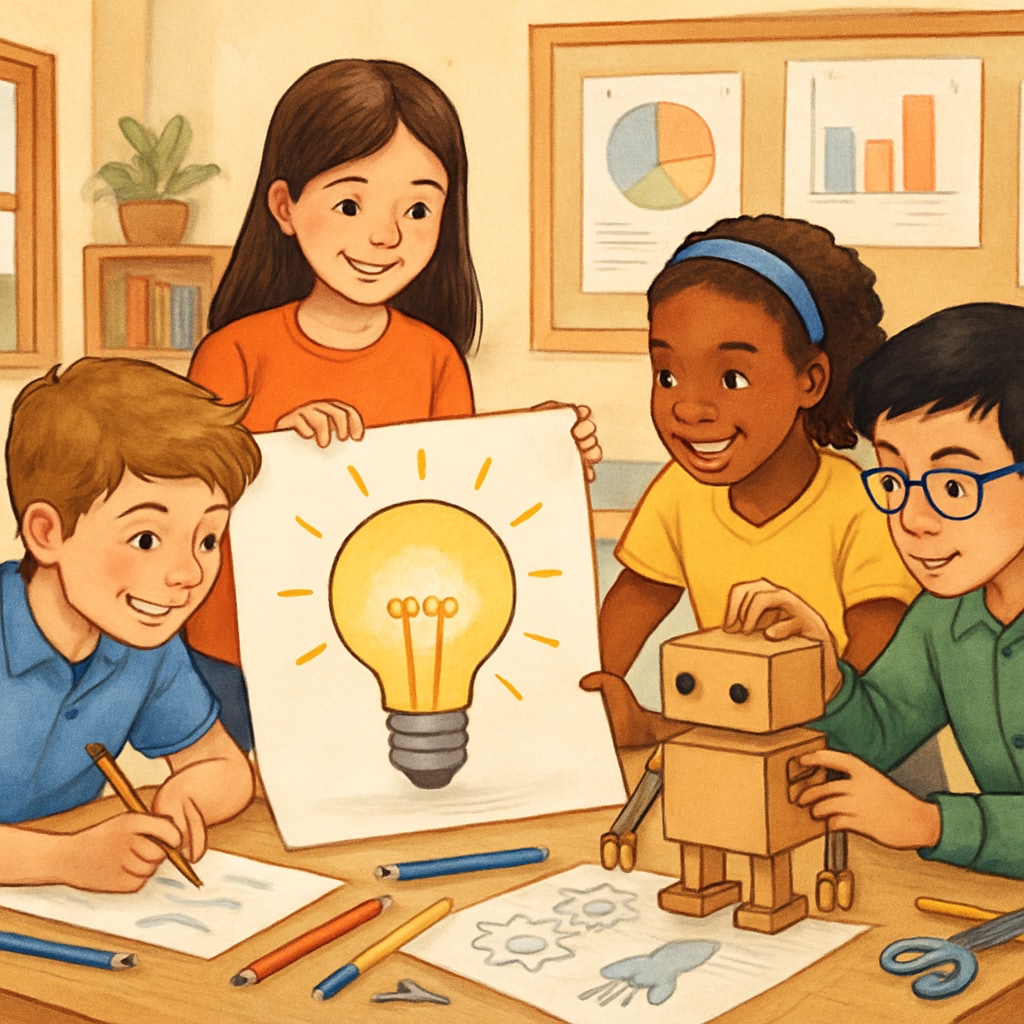 A group of students collaborating on a creative project, reflecting teamwork and innovation. Students working together on a project, highlighting creativity and collaboration in education.