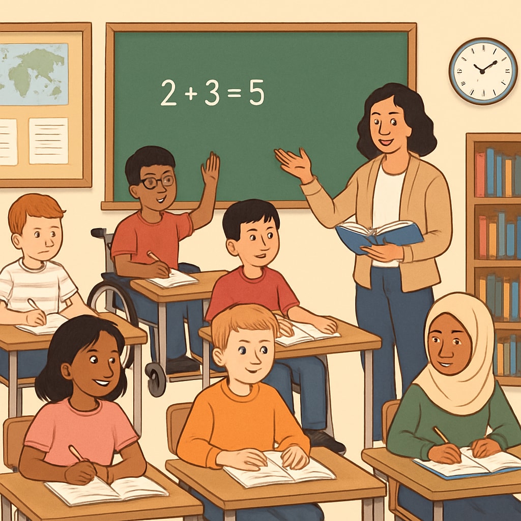 An image showing diverse students in a classroom, symbolizing inclusivity in education. Diverse students in a classroom illustrating inclusivity in education.
