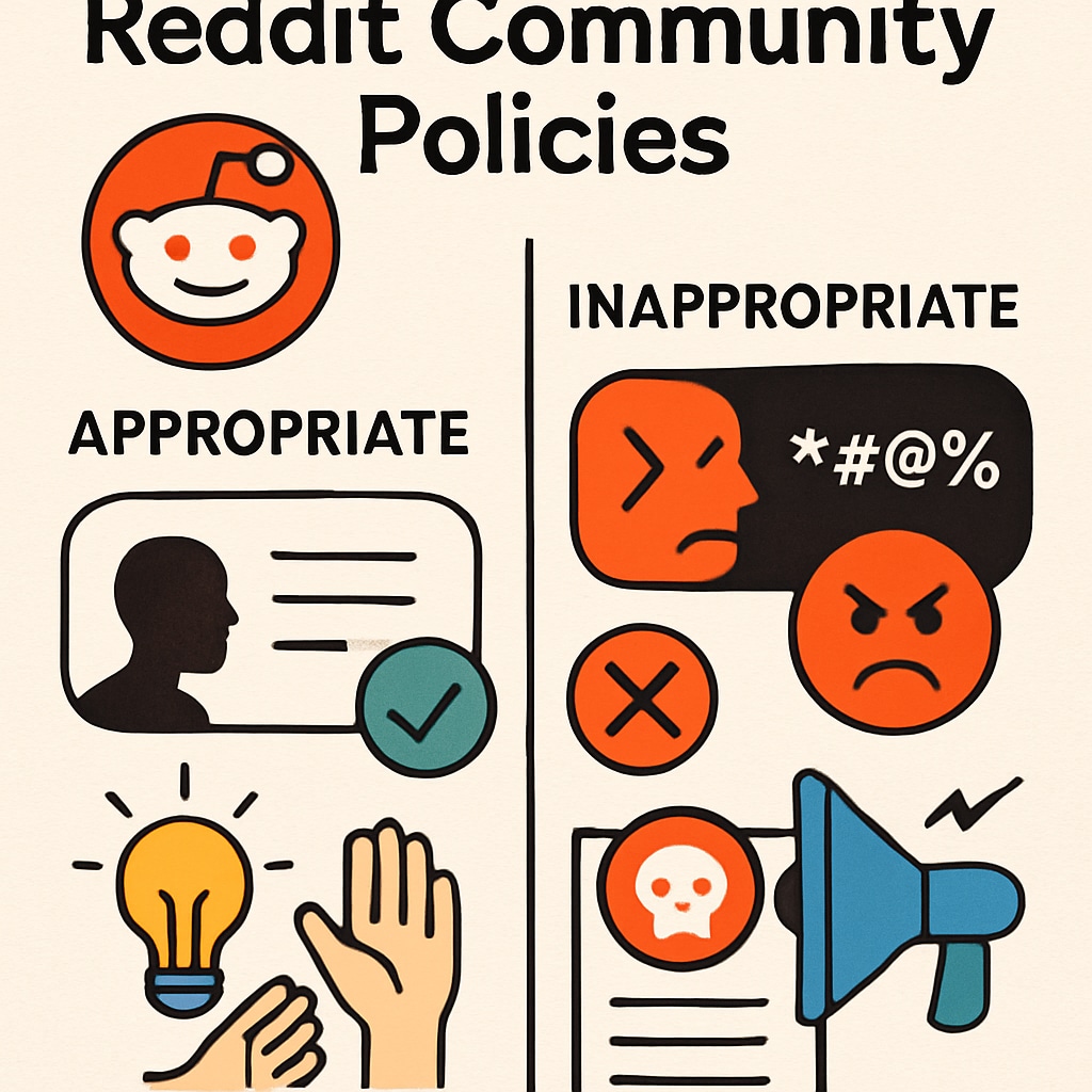 A visual representation of Reddit's community policies with examples of appropriate and inappropriate behavior in discussions. Graphic illustrating Reddit community guidelines for educators.