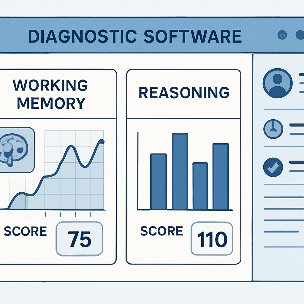 Diagnostic tool interface assessing cognitive skills like working memory and reasoning