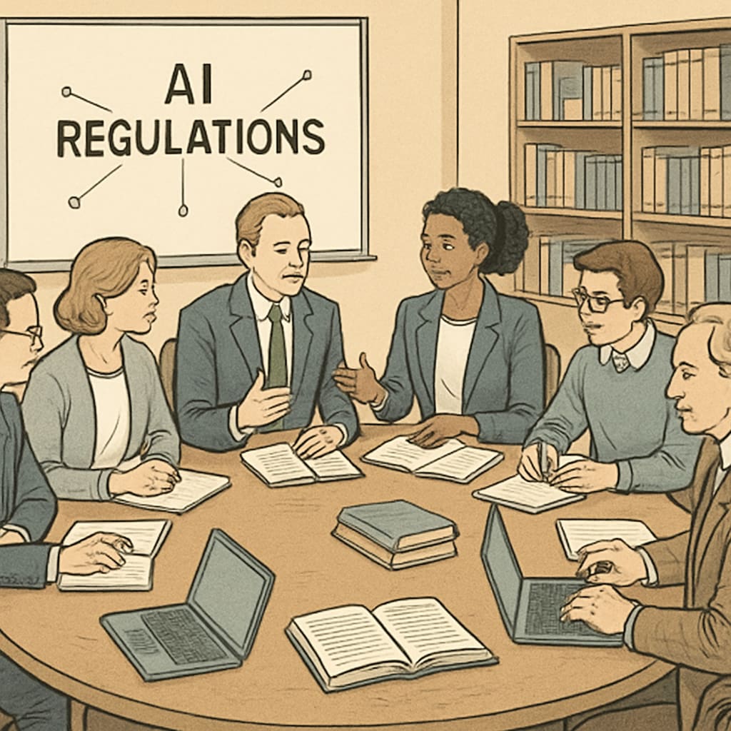 Policymakers and educators discussing AI regulations in a roundtable setting. White House AI Working Group discussing regulations for AI in education.