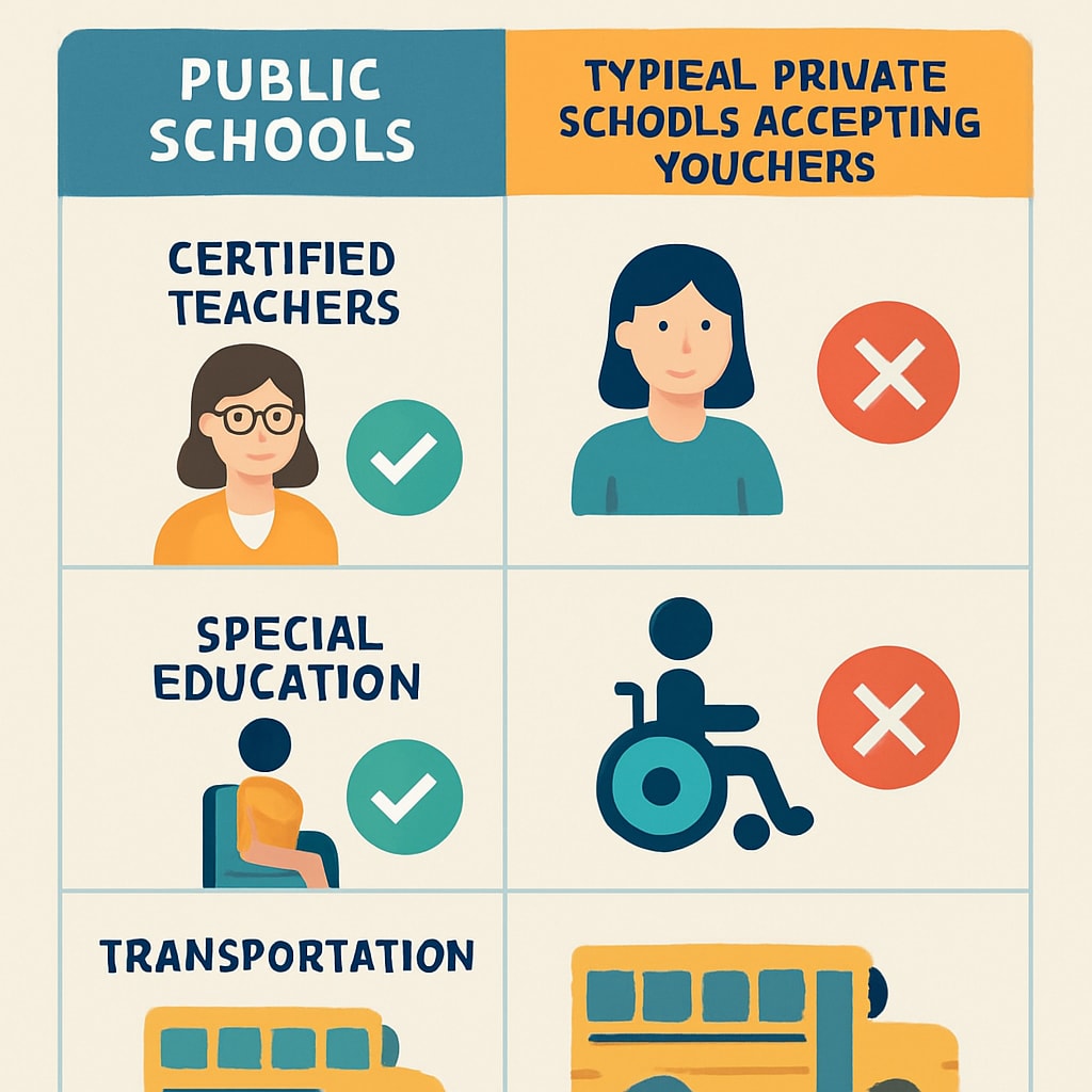 Public vs private school comparison in voucher programs and education funding
