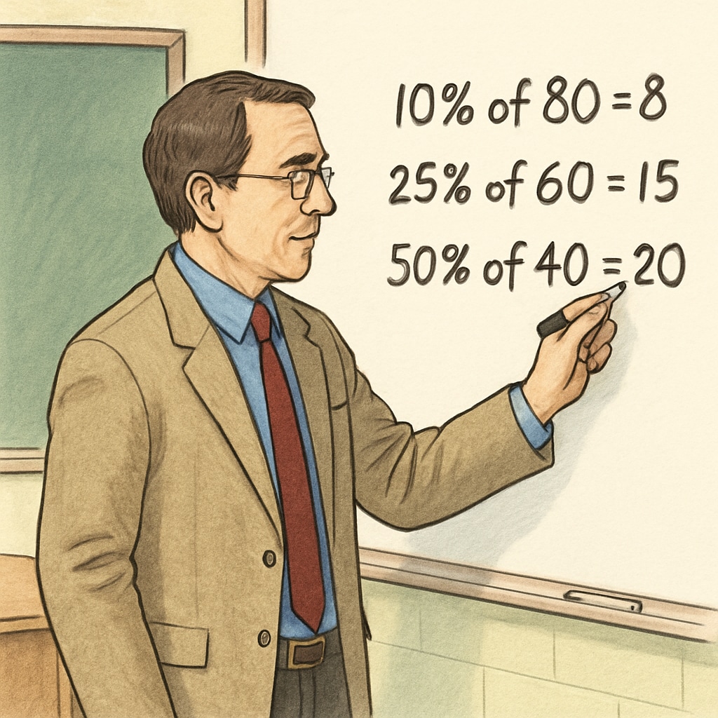 Math teacher explaining percentages for campus recruitment preparation