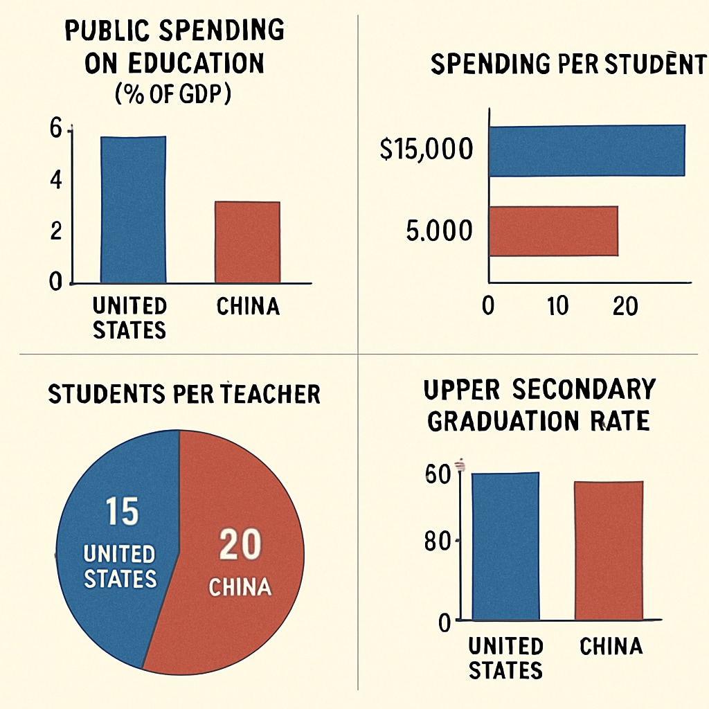 Education resource allocation infographic with testing performance indicators