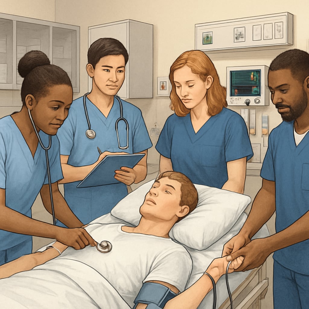 Nursing students training in clinical skills lab for transfer program preparation