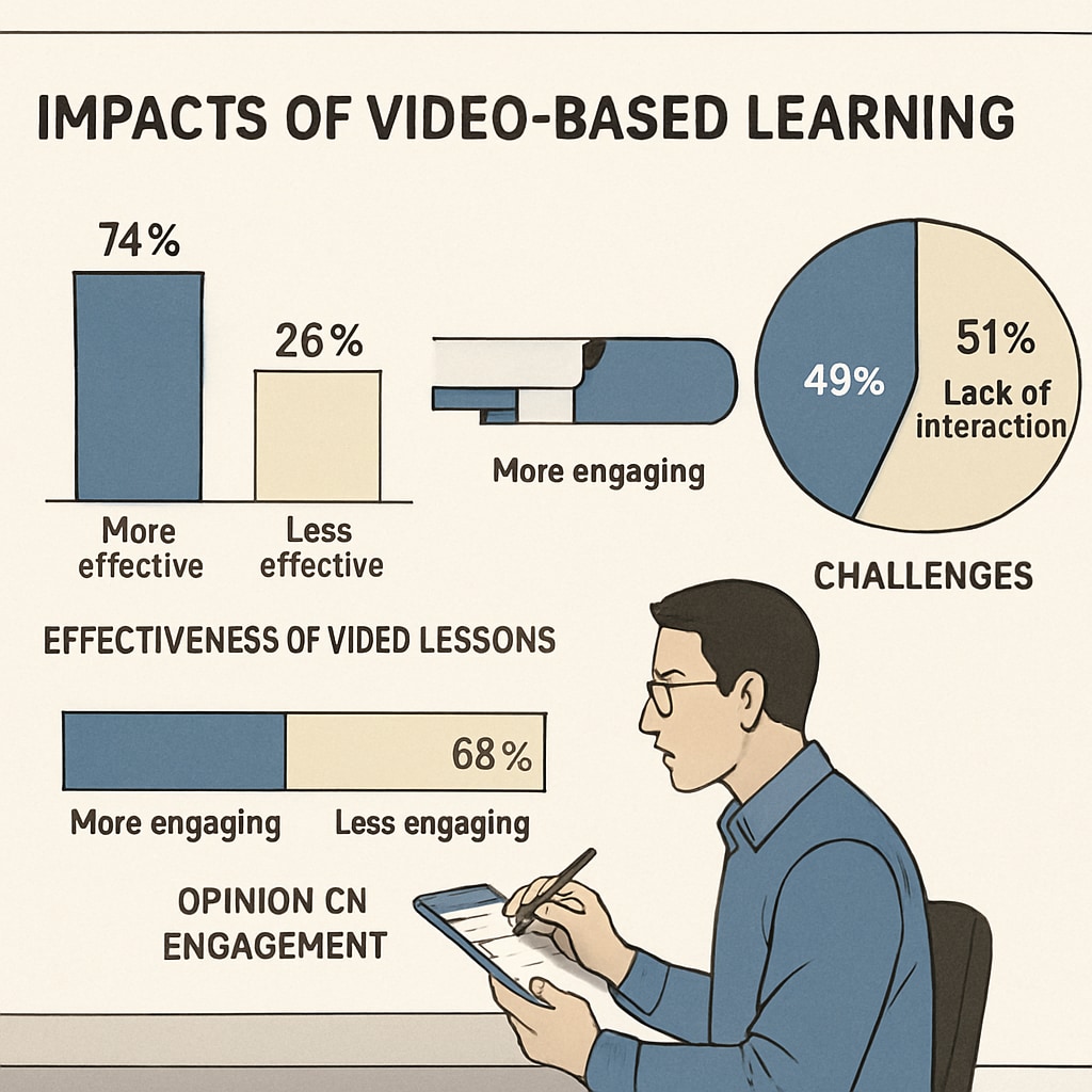 Researcher analyzing survey data about video-based learning impacts, showing charts with percentage comparisons Data collection results for travel short video educational research