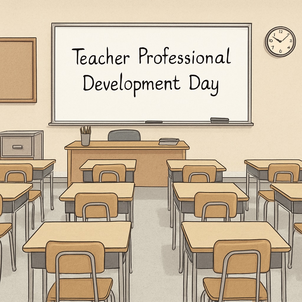 Teacherless Tuesday protest classroom with substitute teacher notice