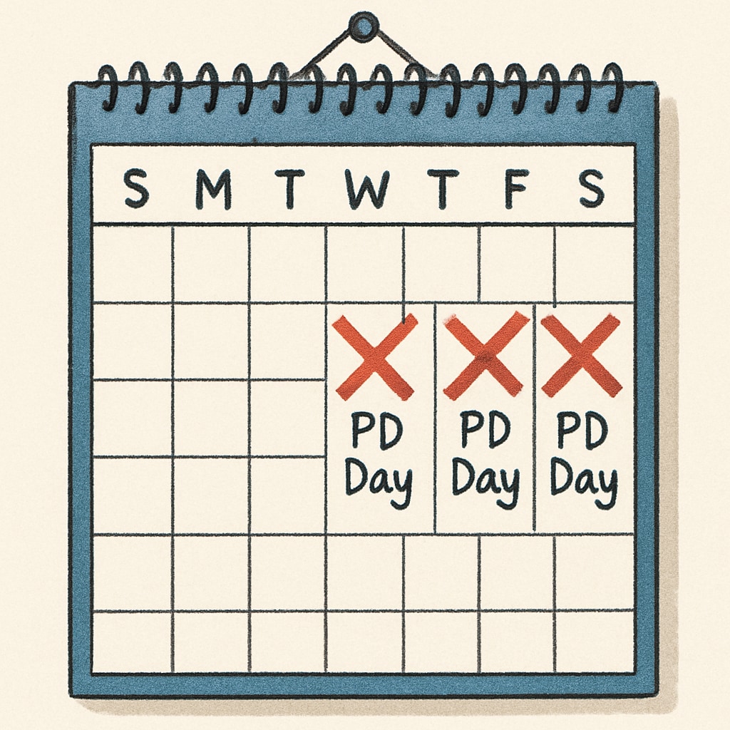 Calendar tracking Teacherless Tuesday collective action events