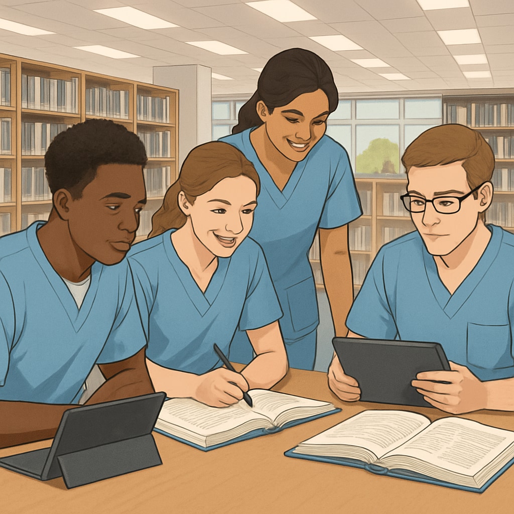 Nursing students collaborating on transfer application strategies