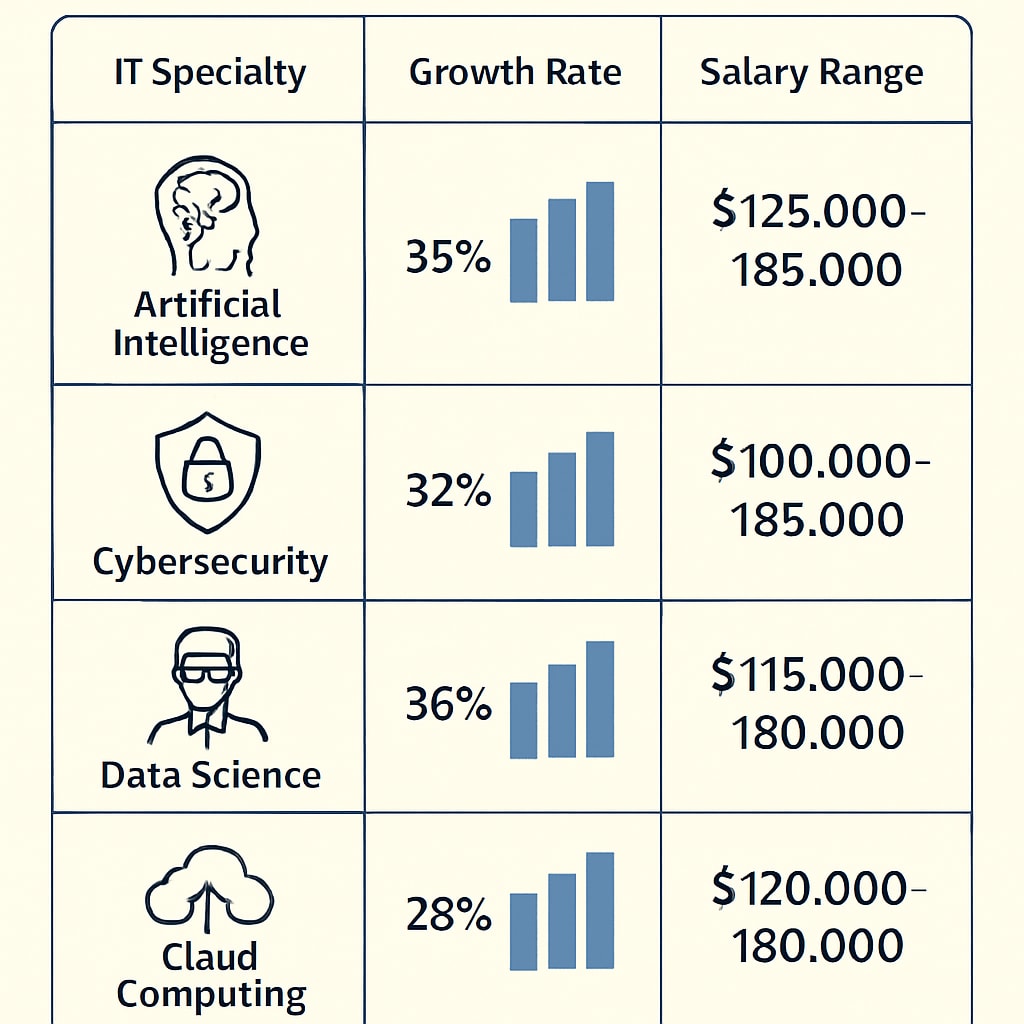 IT career growth projections infographic for university major selection