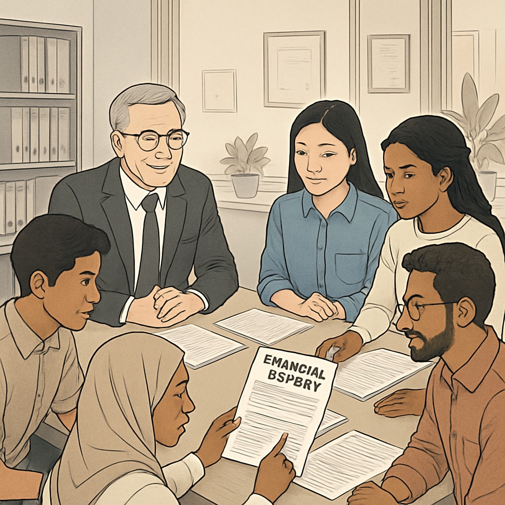 Diverse students discussing Oxford University fee solutions