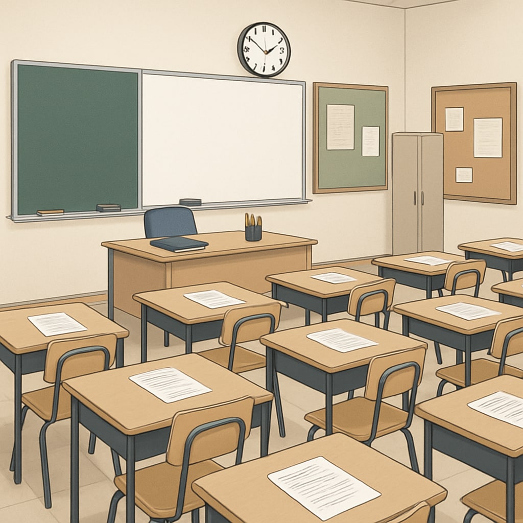 Teacherless Tuesday protest in action - empty classroom
