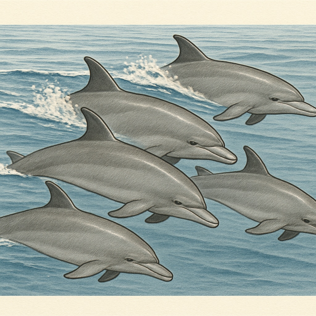 Pod of oceanic dolphins demonstrating social behavior