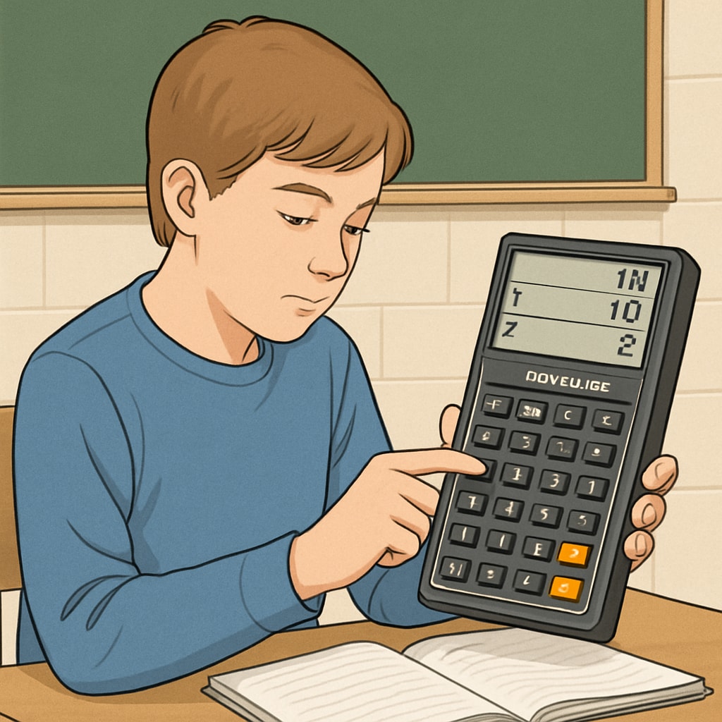 Student learning math with RPN calculator and Reverse Polish Notation