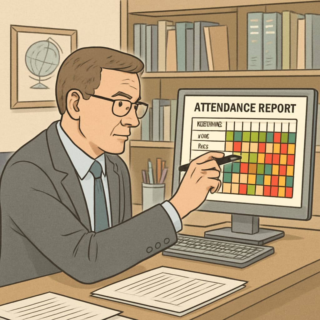 School administrator evaluating strict attendance policies data