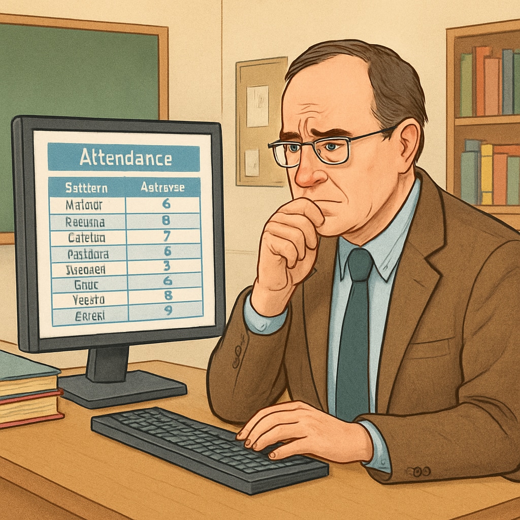 School administrator analyzing strict attendance policies and truancy reports