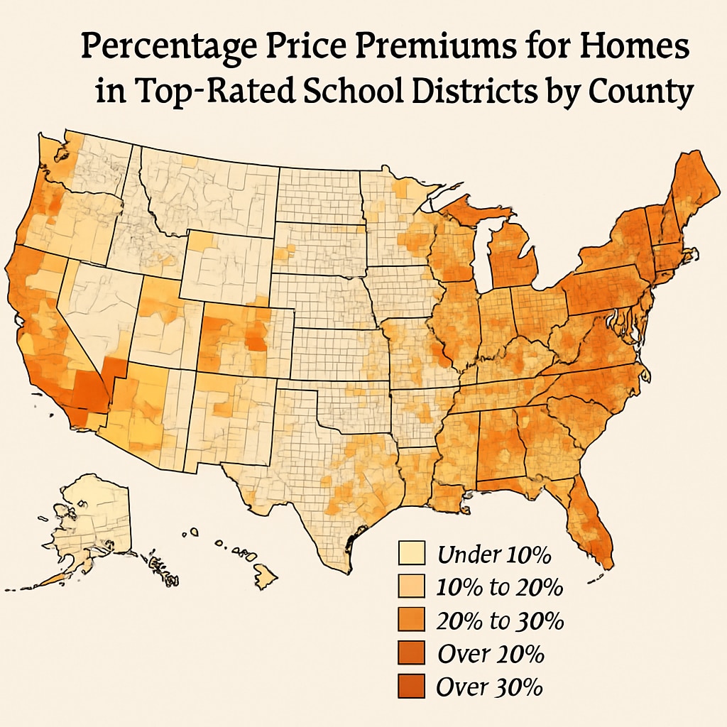 U.S. school district rankings and real estate premium heatmap