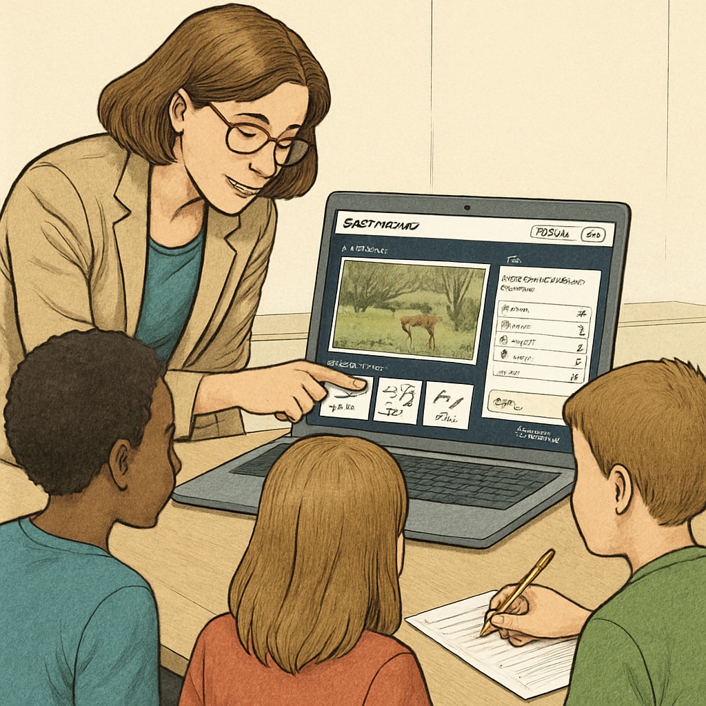 Educator facilitating citizen science project using Zooniverse in classroom