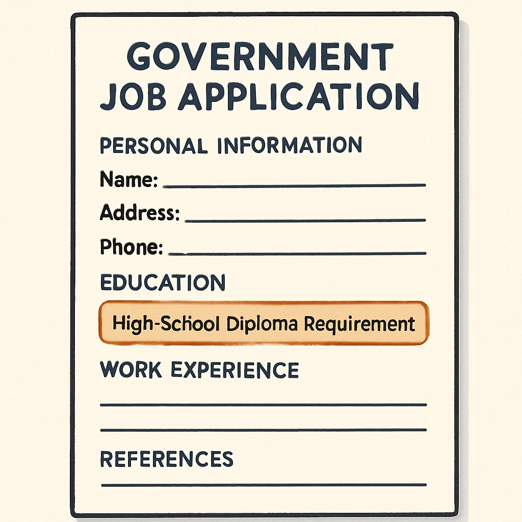 Government job application form showing the high school diploma requirement field highlighted Arizona government job application with high school education requirement
