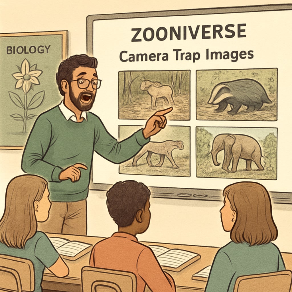 Teacher explaining Zooniverse research projects to students