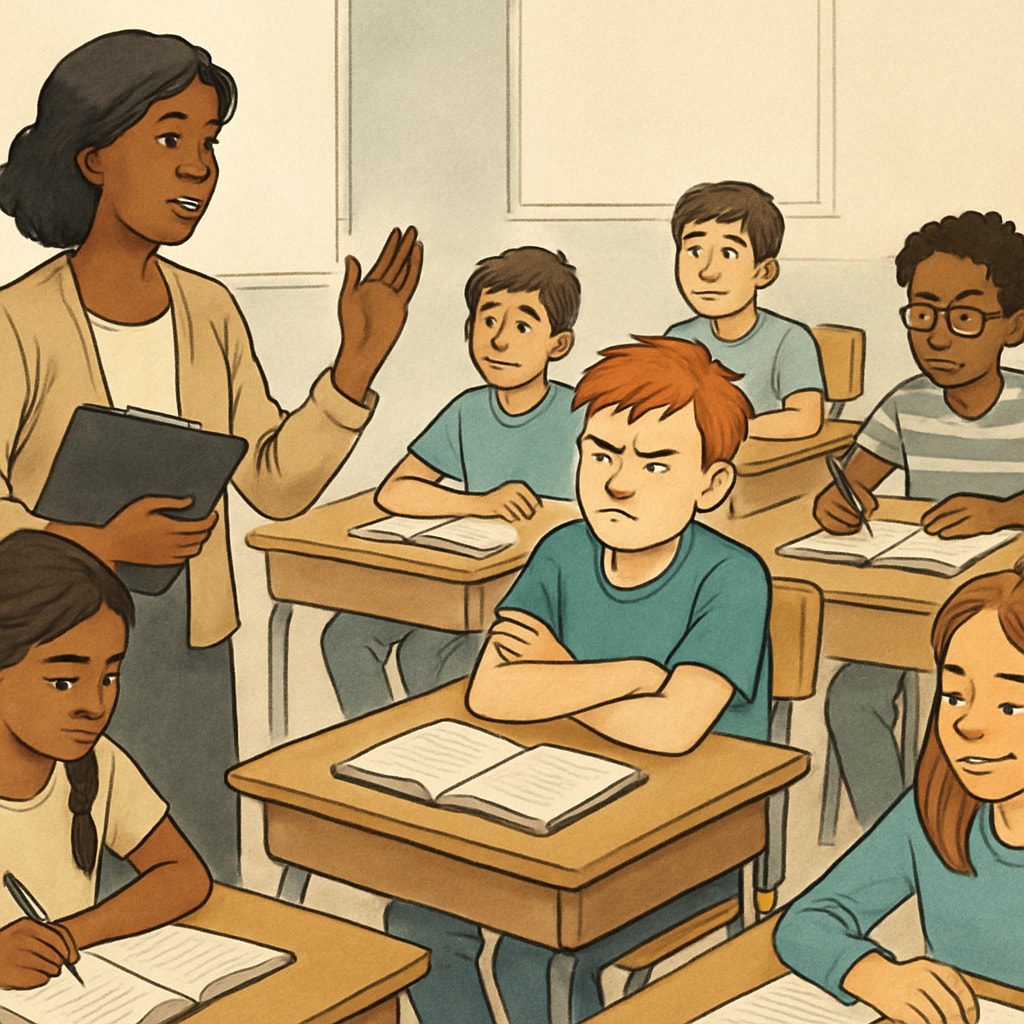 Public school teacher addressing disruptive behavior in classroom