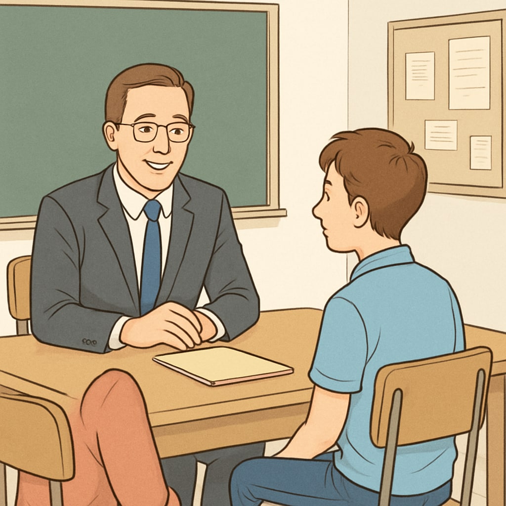 Parent and student discussing grade disputes with administrator