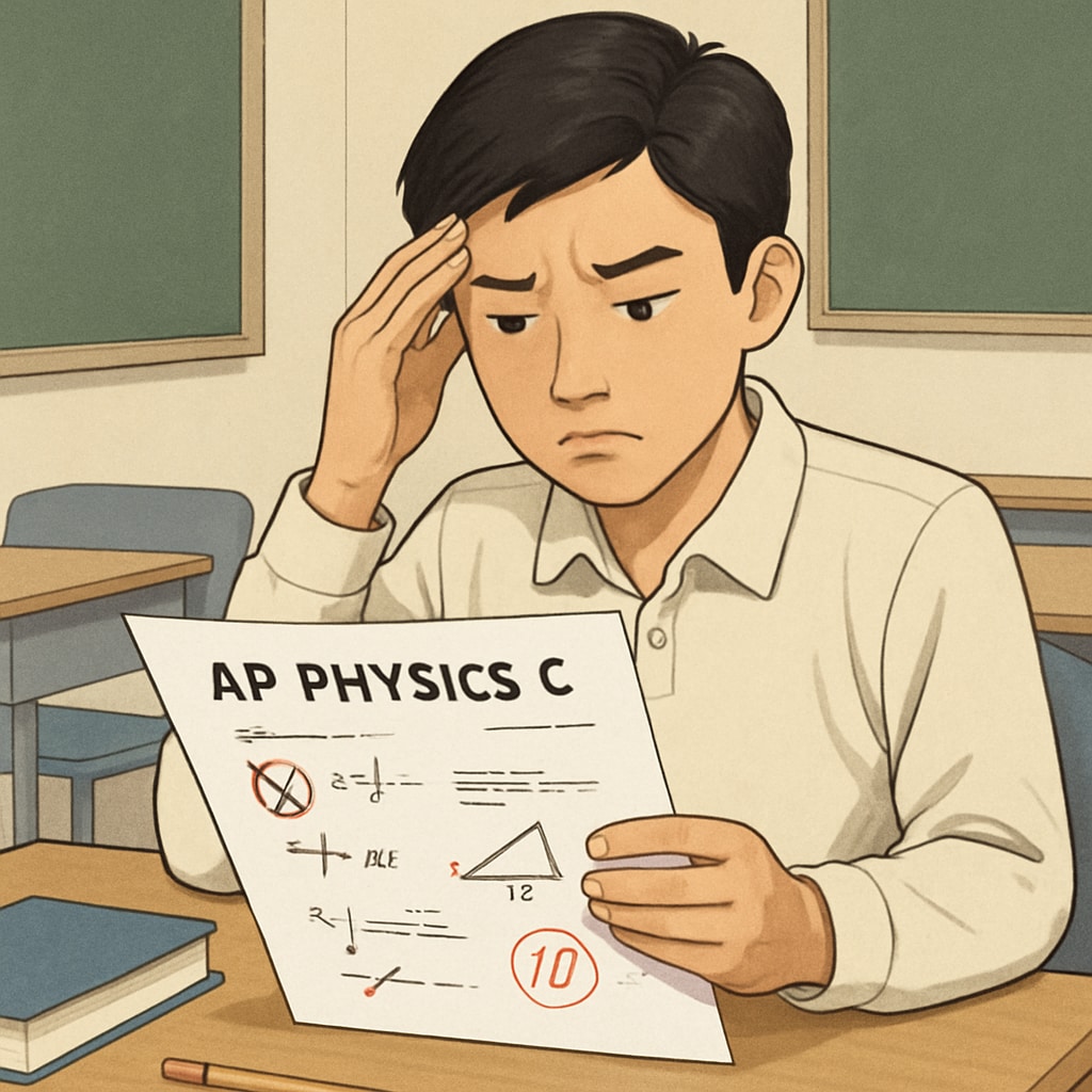 Student reviewing unfair AP Physics C grading with visible errors