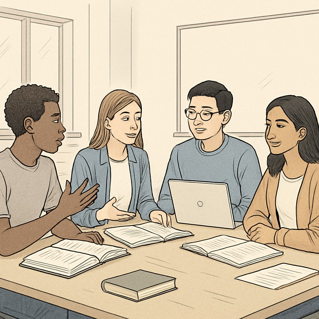 Students practicing critical thinking and collaborative learning in higher education