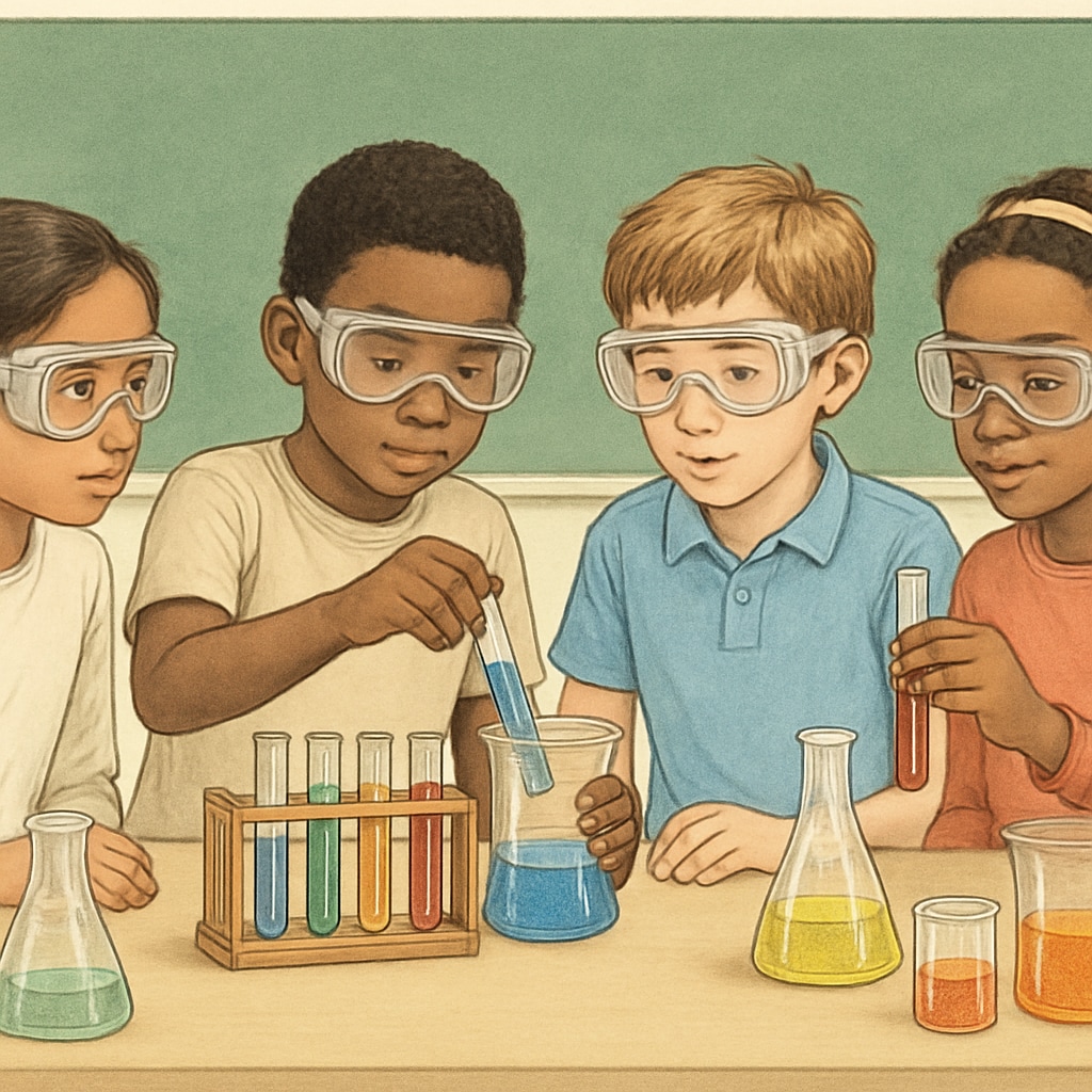 Public elementary school students engaged in hands-on science learning