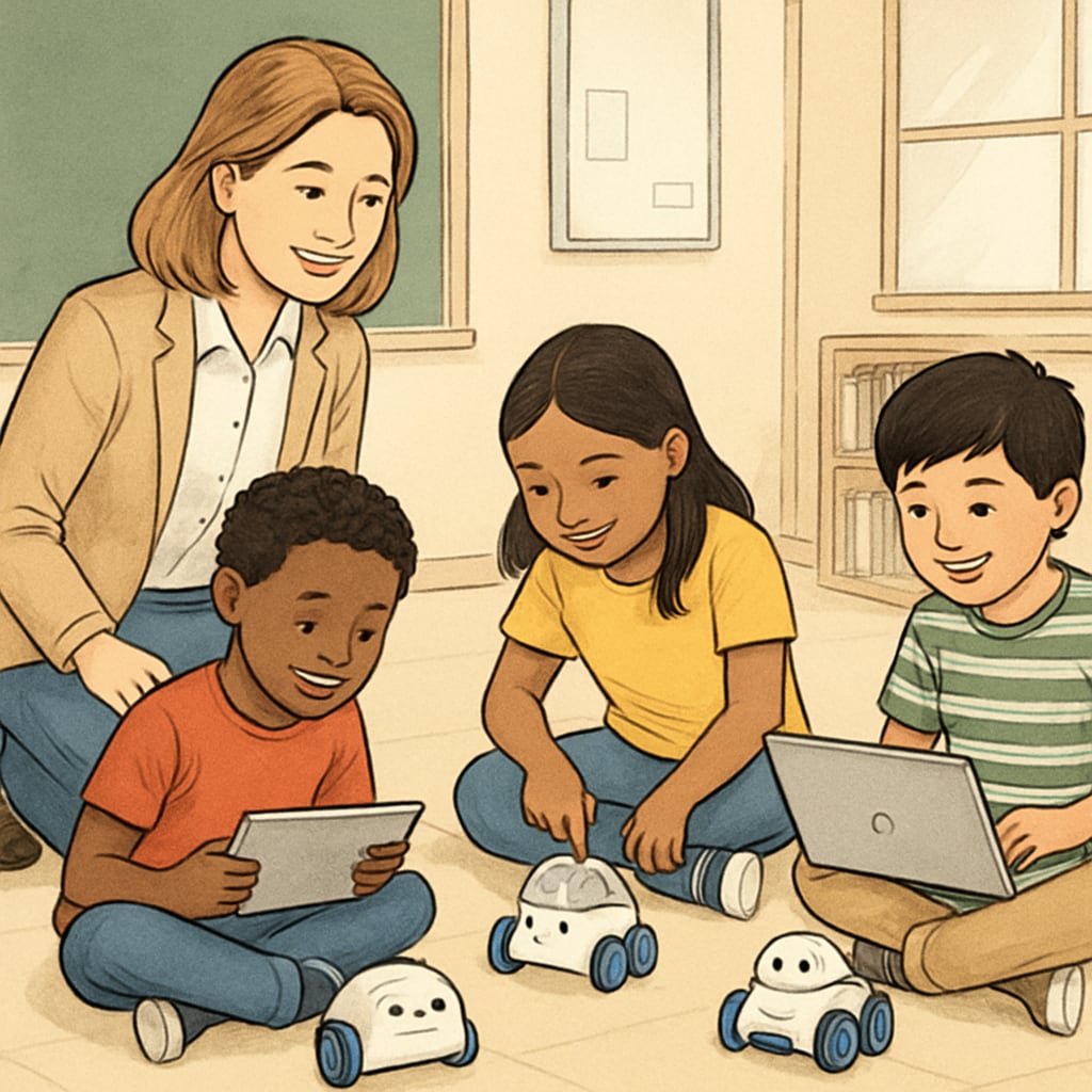 Elementary educator facilitating technology lesson in public school