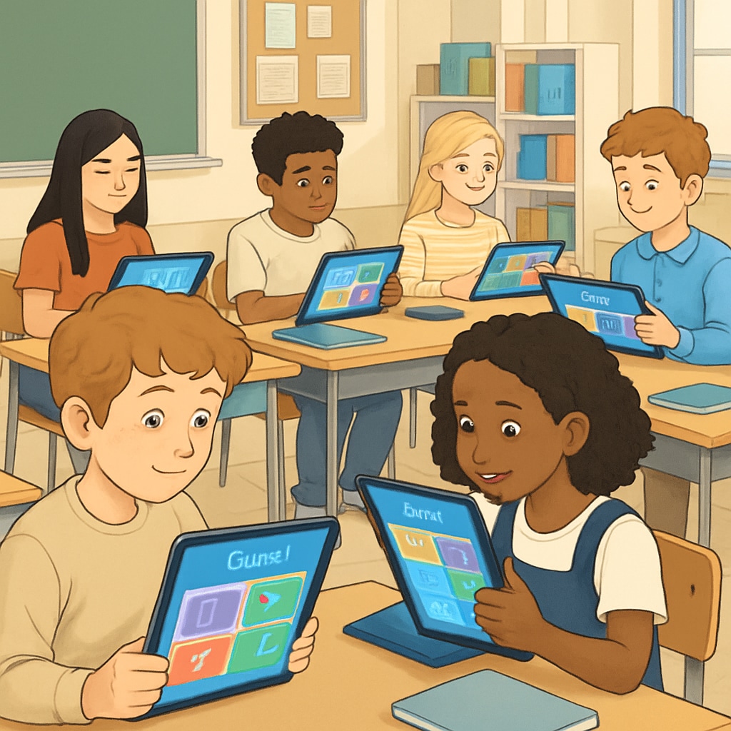 Students engaged with visual interactive learning application Gurwi