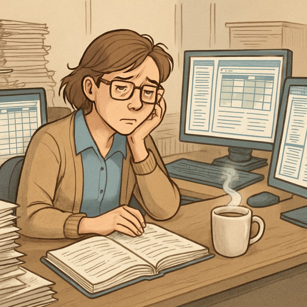 Overworked teacher struggling with administrative workload