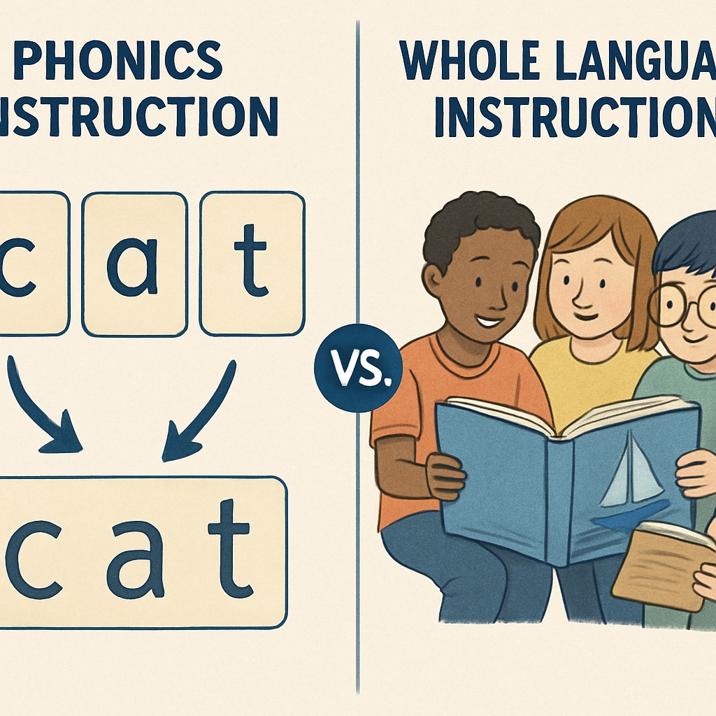 Phonics vs whole language reading instruction methods visual comparison