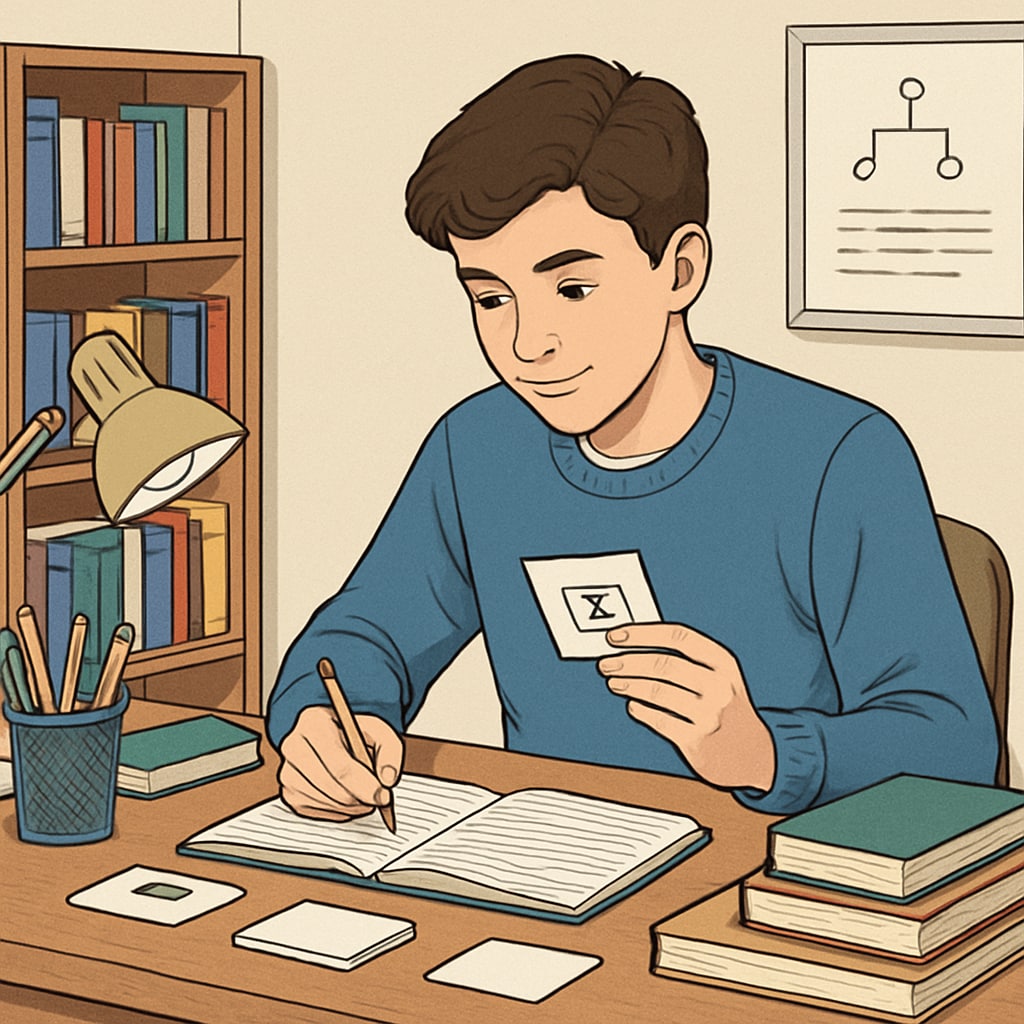 Teen practicing memory techniques with flashcards