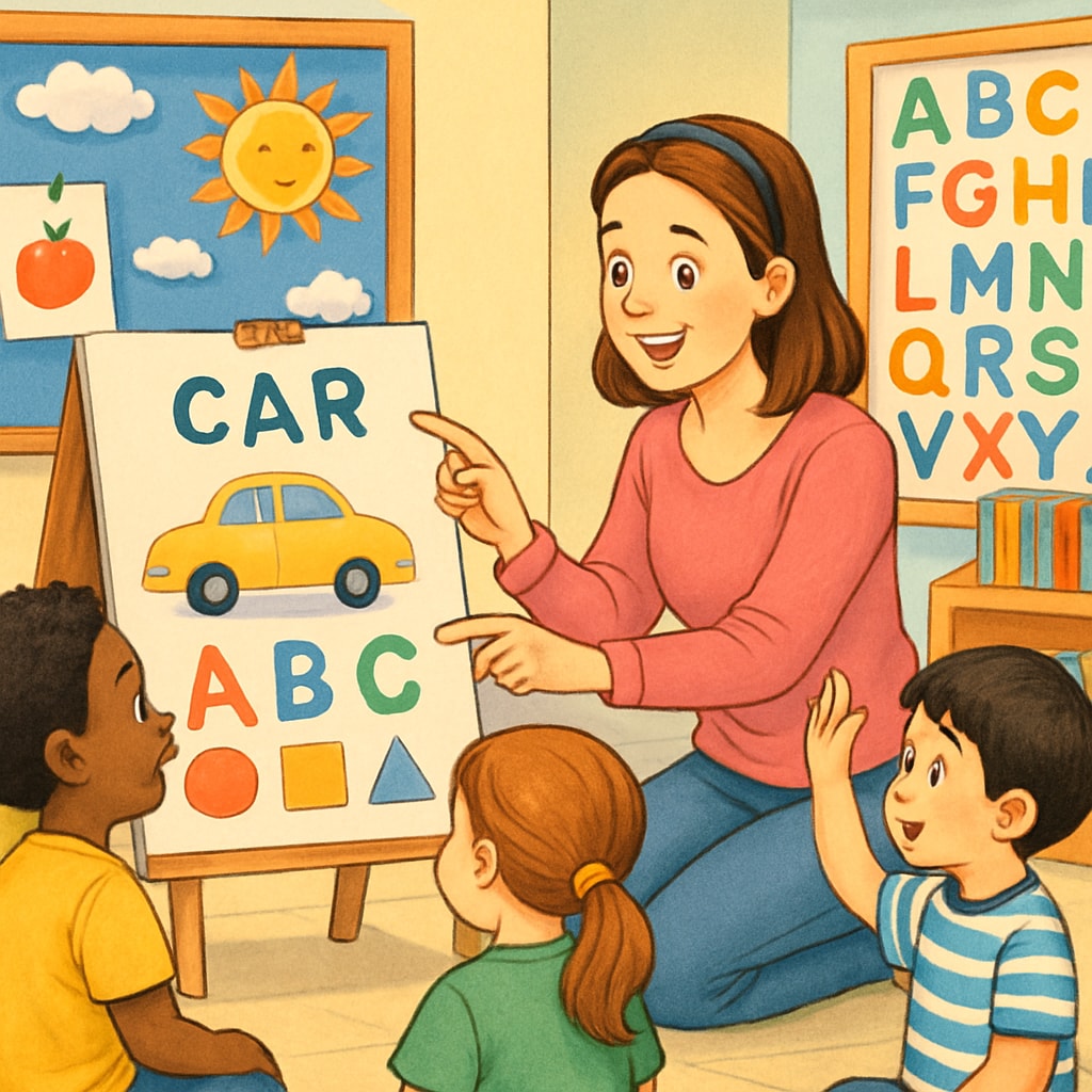 Ms. Rachel engaging with children in a brightly decorated classroom, showing interactive learning materials Ms. Rachel conducting humanitarian education session with children