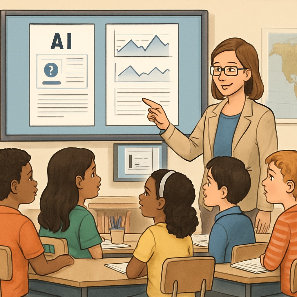 Teacher explaining AI education tools to students