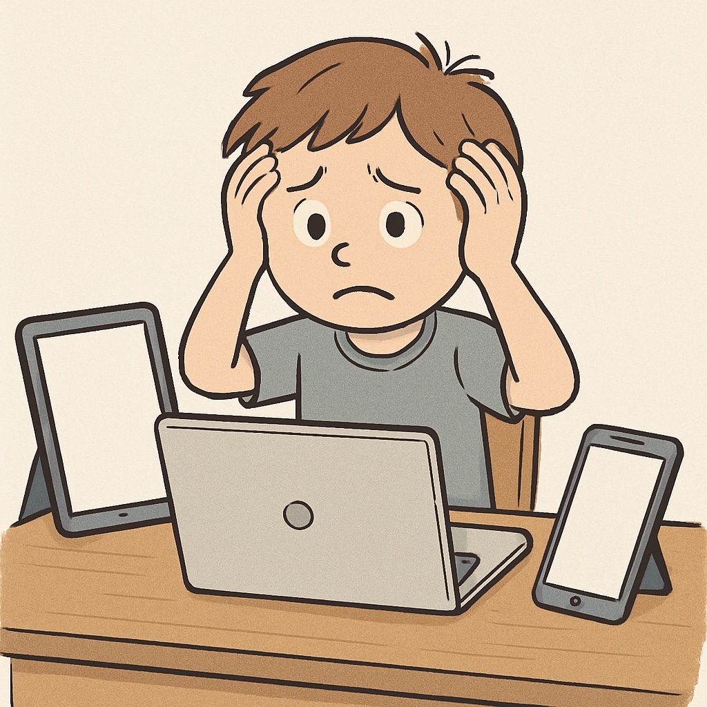 Child experiencing technology addiction and mental health stress