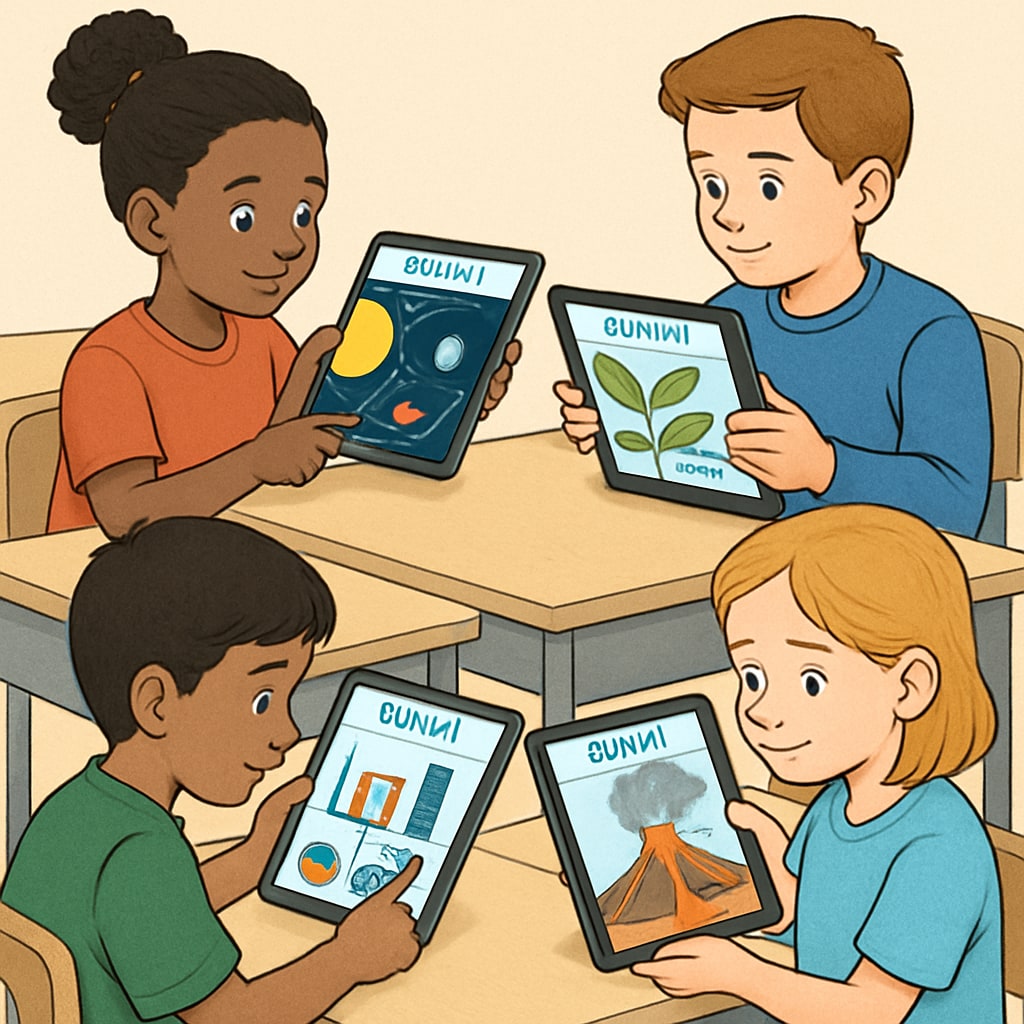 Children engaged with visual interactive learning technology