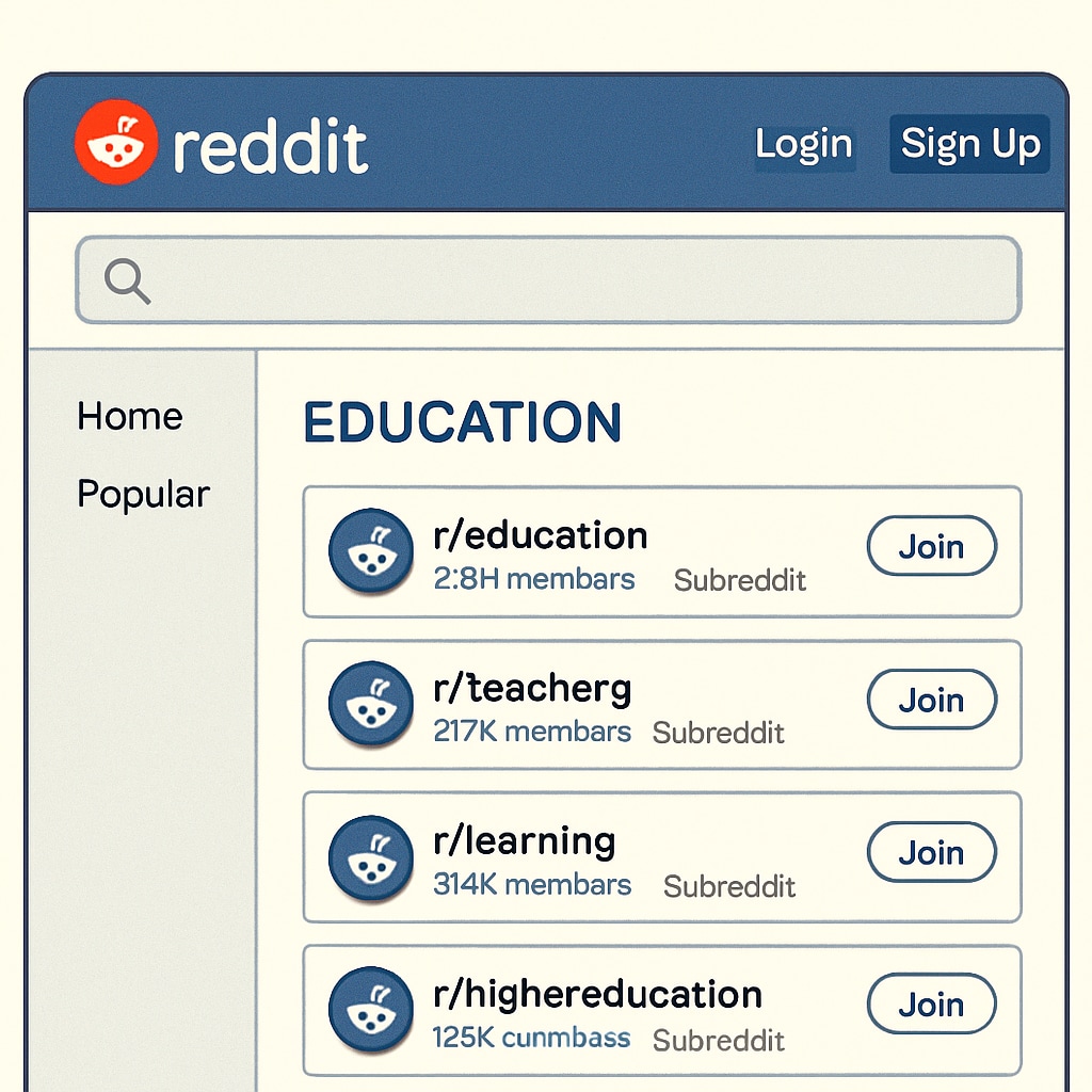 Reddit education subreddits interface showcasing community rules and networks