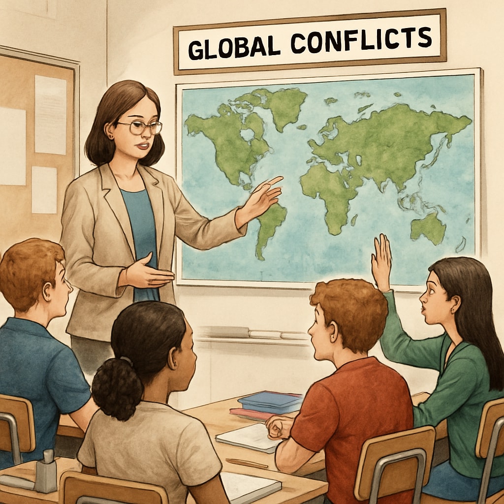 Classroom discussion about global conflicts and memorial observances