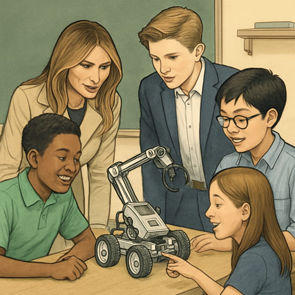 Melania and Barron Trump at White House AI Task Force education event
