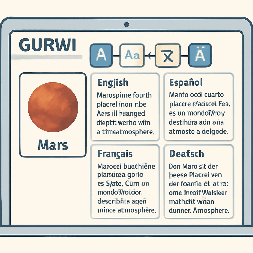 Multilingual education app interface with visual learning elements