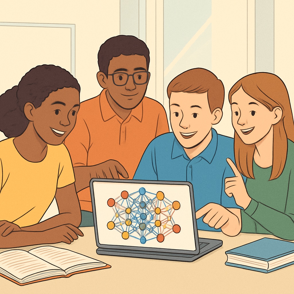 Undergraduate students collaborating on AI foundation teaching project