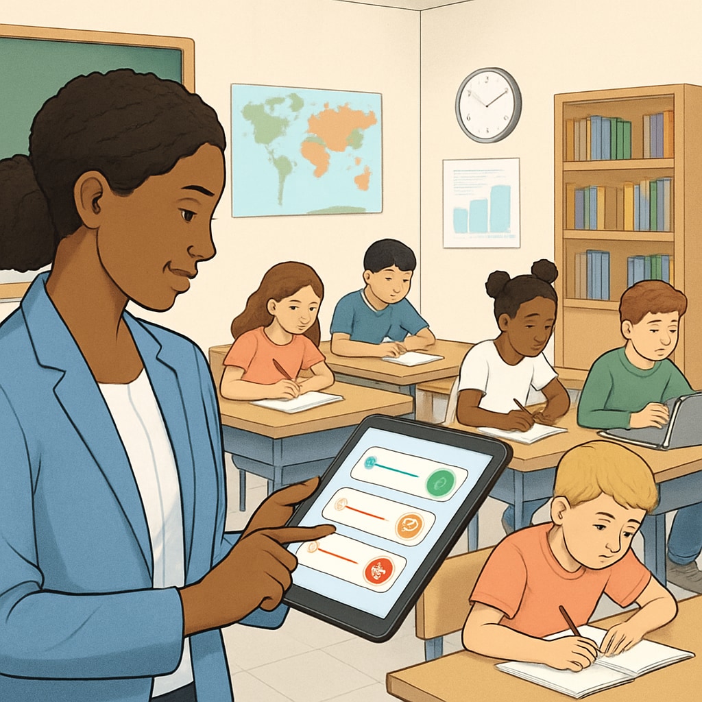 Education research survey being analyzed in classroom setting