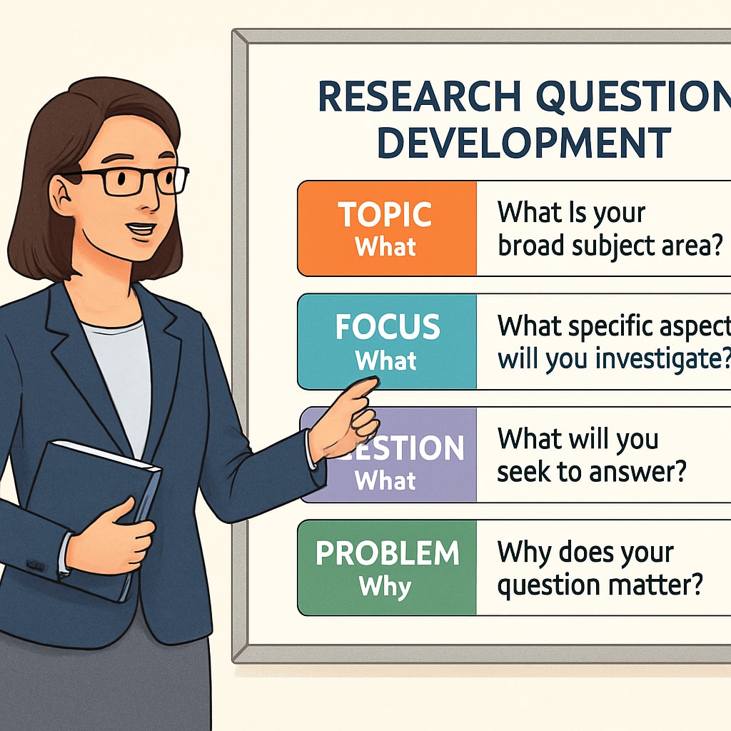 Educator teaching research question formulation techniques